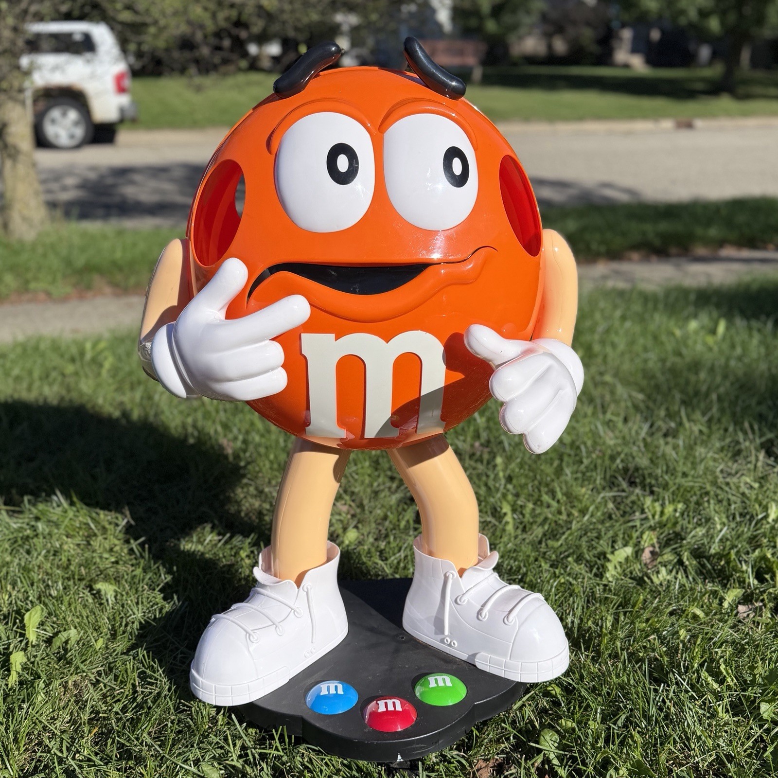 M&M's Orange Character Candy Display Advertising Figure Wheeled Store 36” Tall