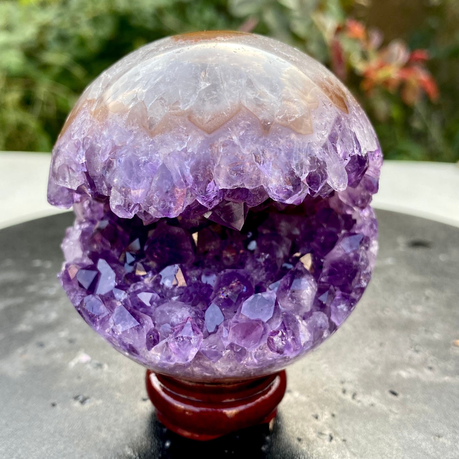 400G  Natural Amethyst Sphere Crystal Ball with Wood Stand Healing Feng Shui