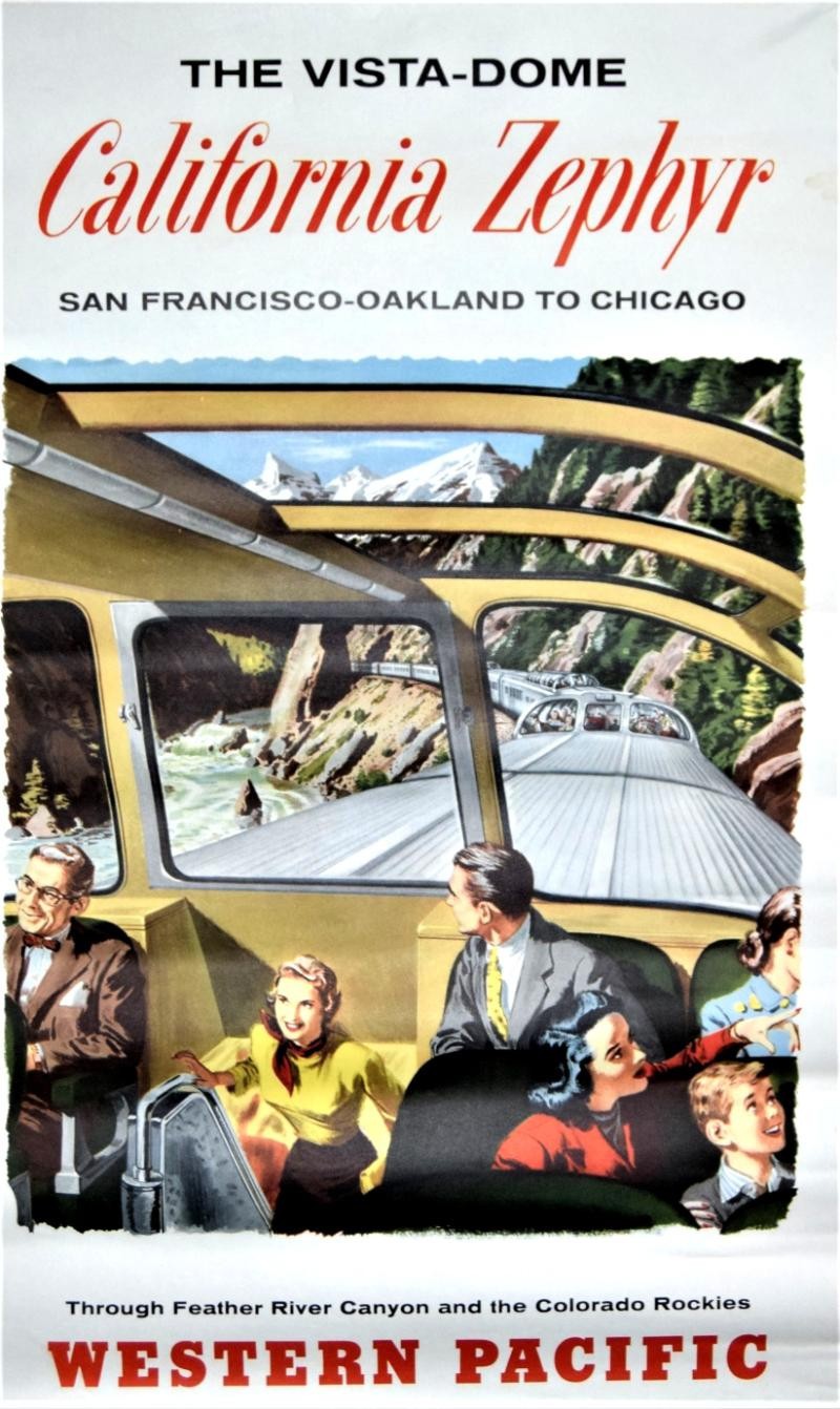 Two Rare Western Pacific Railroad California Zephyr Original Posters from 1950