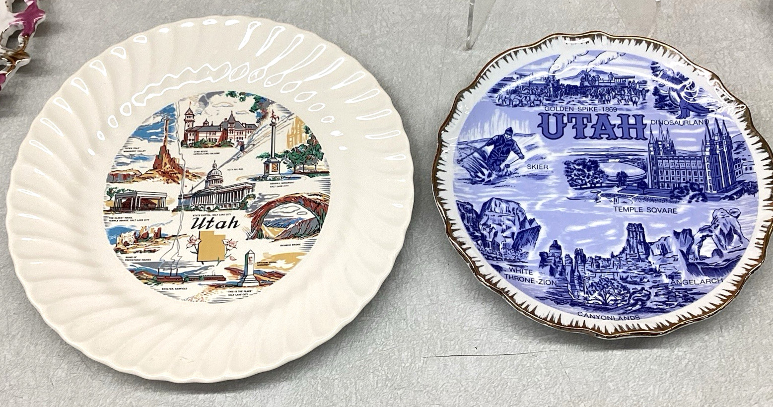 2x Vintage Utah Souvenir Travel State Plate Salt Lake City Zion Canyonlands Ski