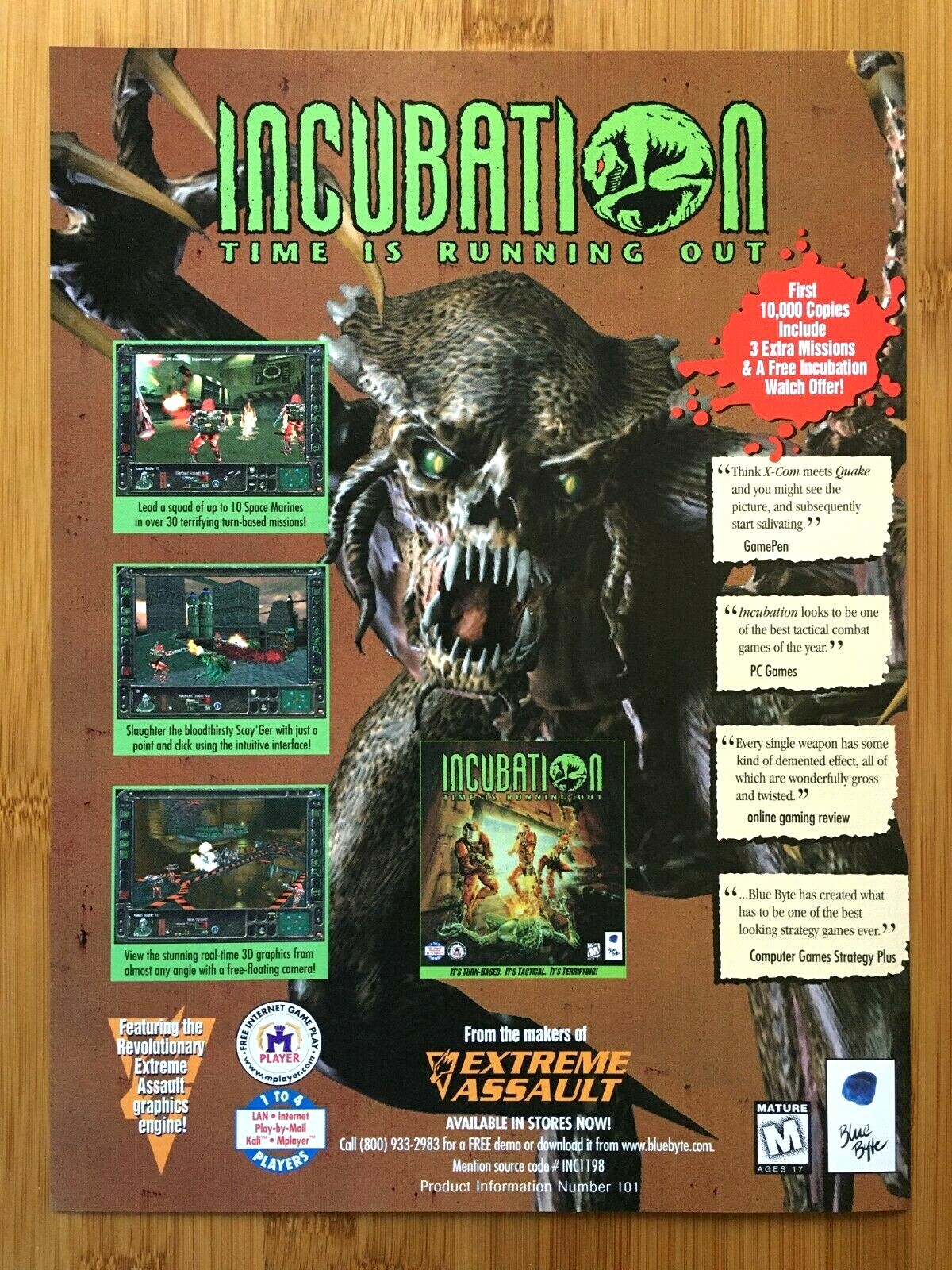 Incubation PC 1998 Vintage Video Game Print Ad/Poster Official Big Box Promo Art