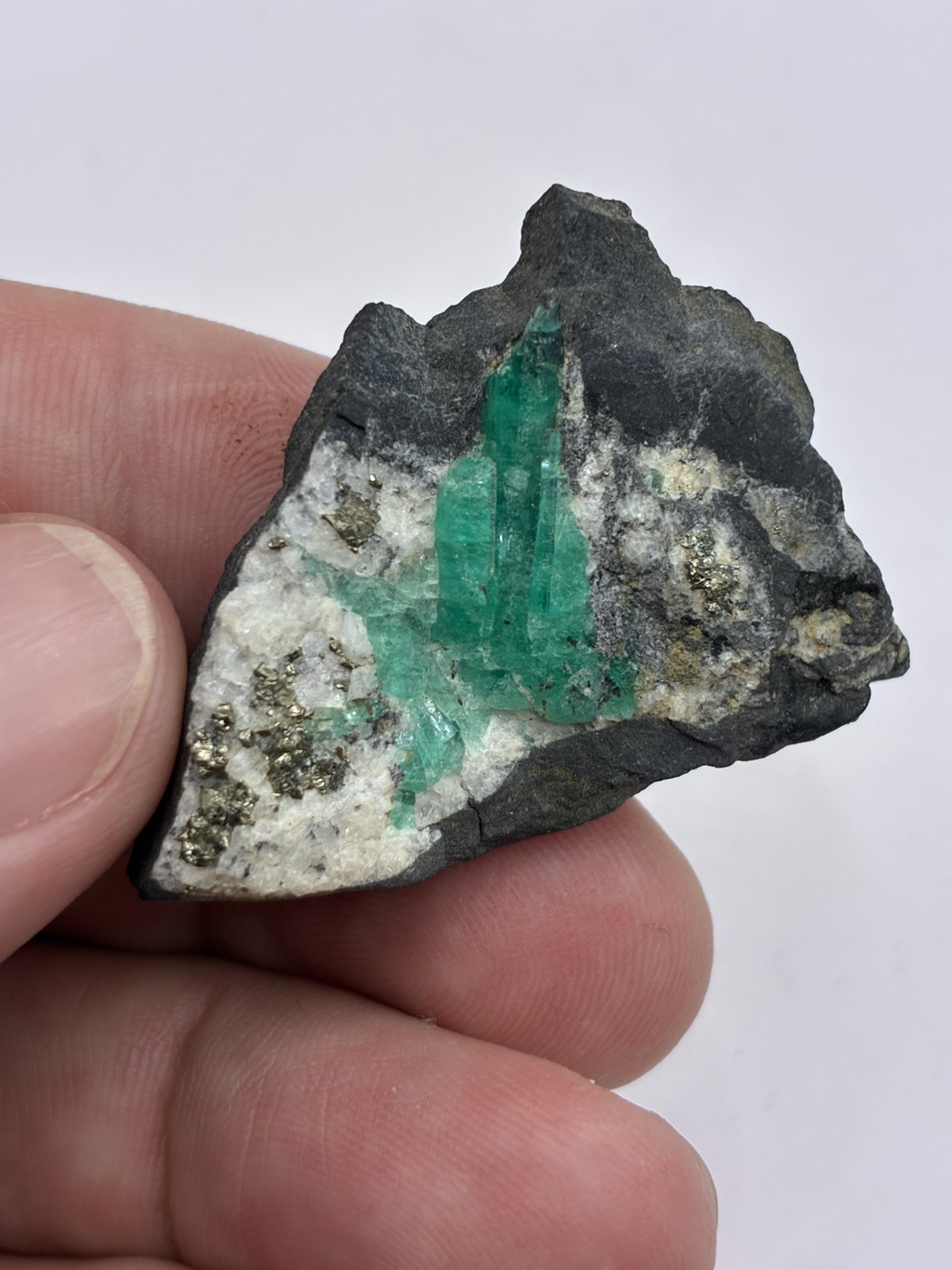 19g Natural Untreated Emerald Specimen Muzo Matrix Calcite Pyrite Quartz