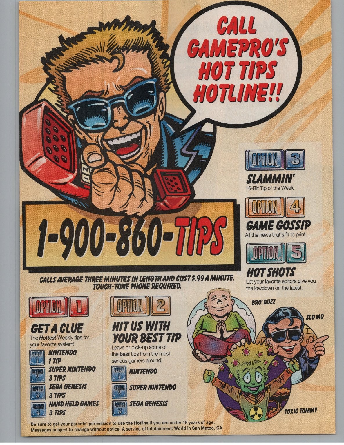 GamePro Hot Tips Hotline 1-900 Vintage 90s Magazine Ad Nintendo Sega