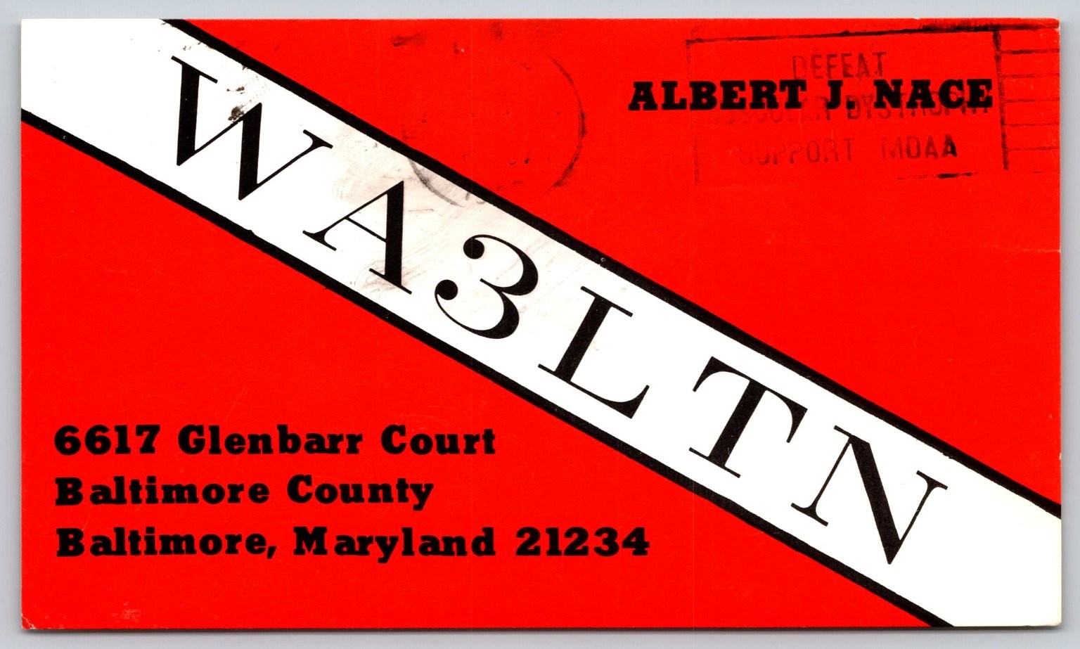 1969 WA3LTN Baltimore MD QSL Card Amateur Radio W5MZM New Mexico A421