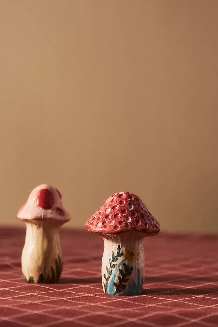 Nathalie Lete Salt Pepper Shakers Set Anthropologie Mushroom Harvest Festive NEW
