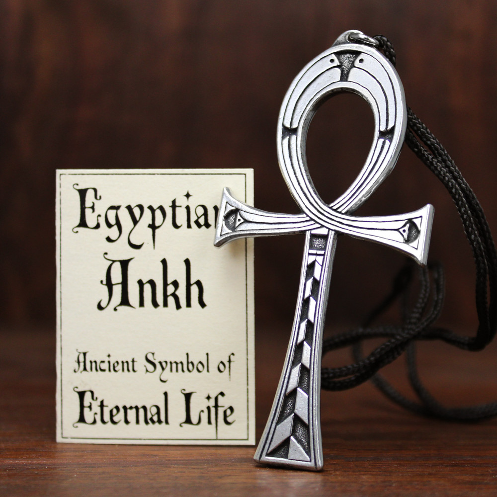 Large Egyptian Necklace Ankh Pendant Jewelry Pewter Kemetic Talisman Amulet