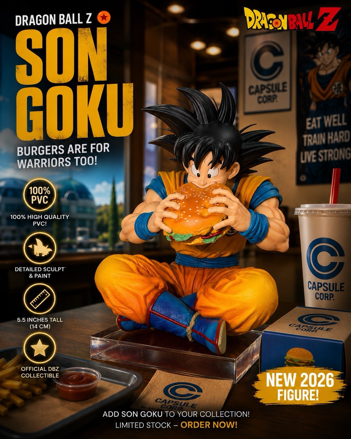 **NEW** Dragon Ball Z Figures Son Goku - Eating Hamburger  5.5in. (14cm)