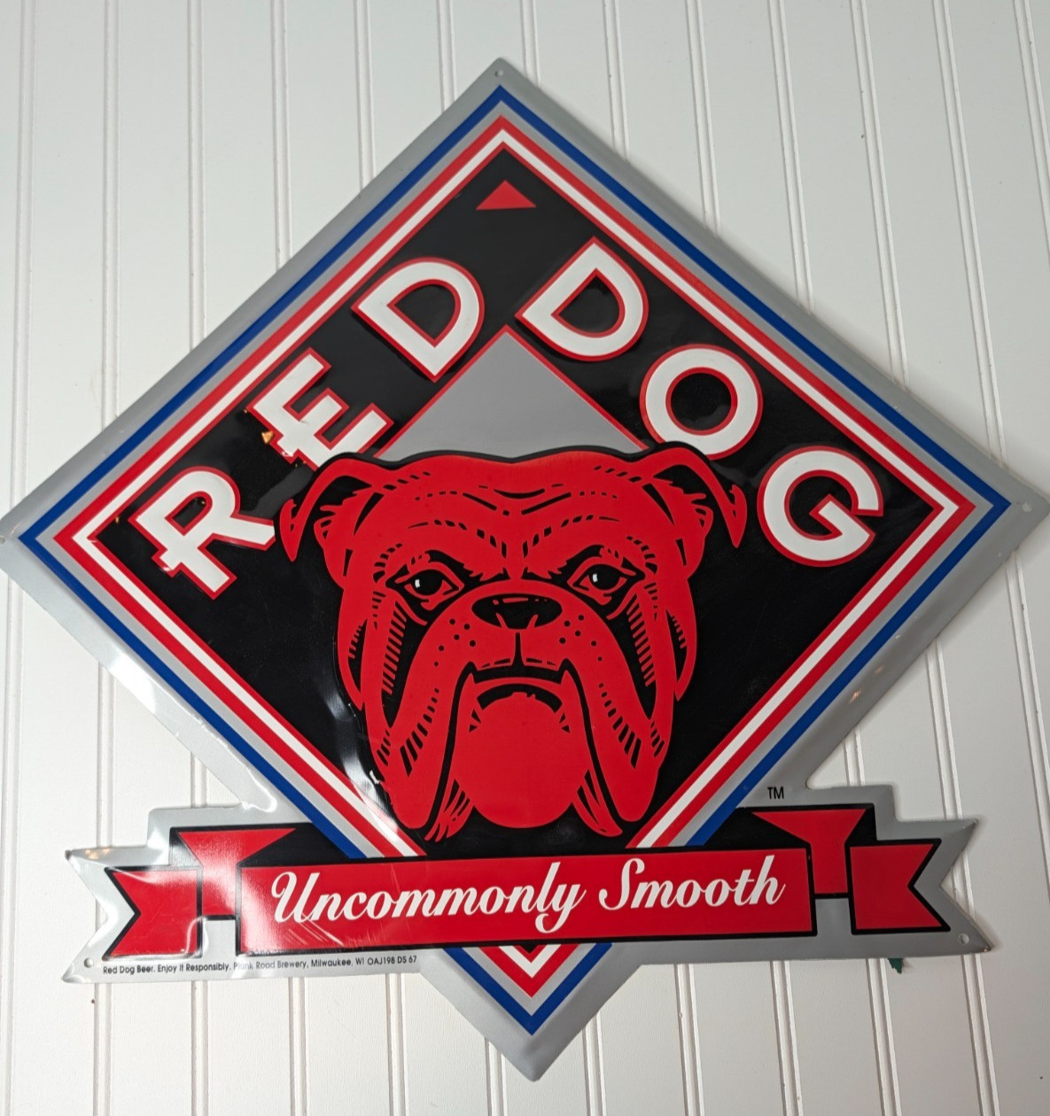 Vintage 90\'s Red Dog Beer Uncommonly Smooth Tin Metal Beer Sign 23.5 x 23 Inches