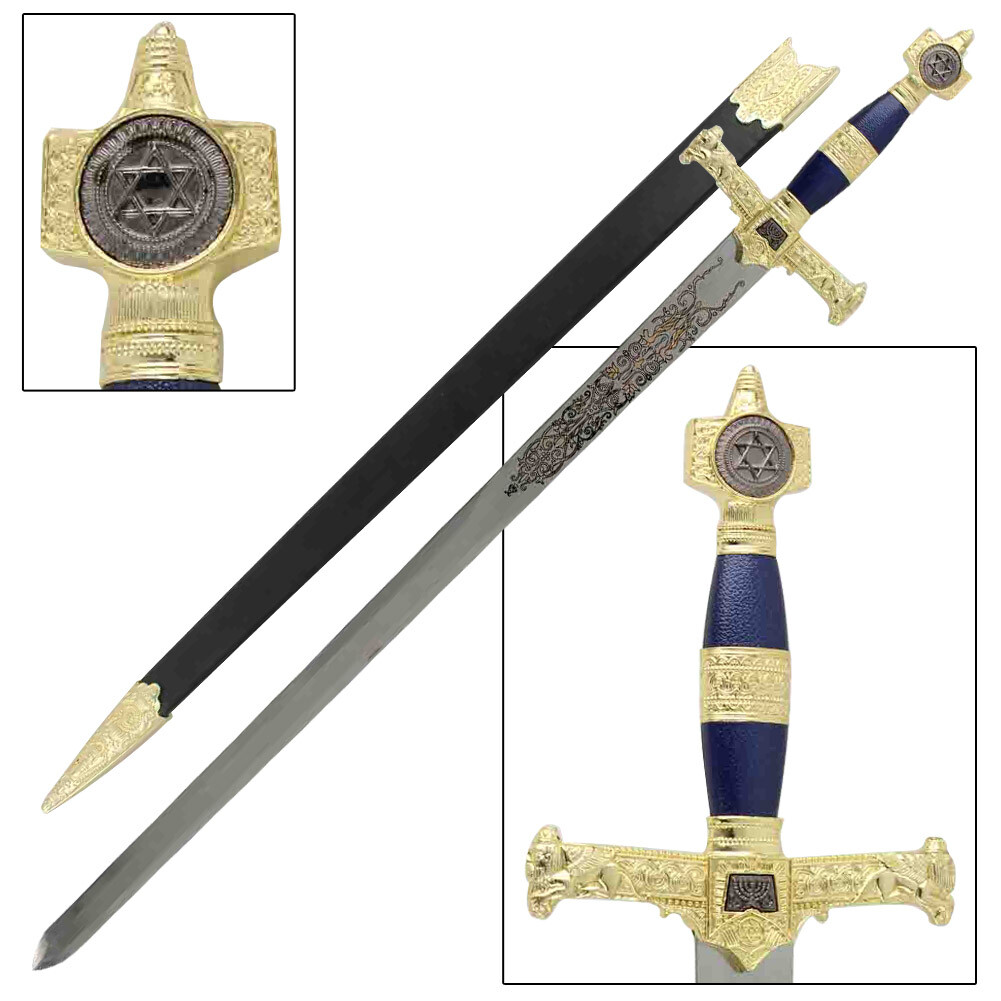 KING SOLOMON MEDIEVAL TEMPLAR CRUSADER REPLICA LONGSWORD- BLUE FANTACY SWORD