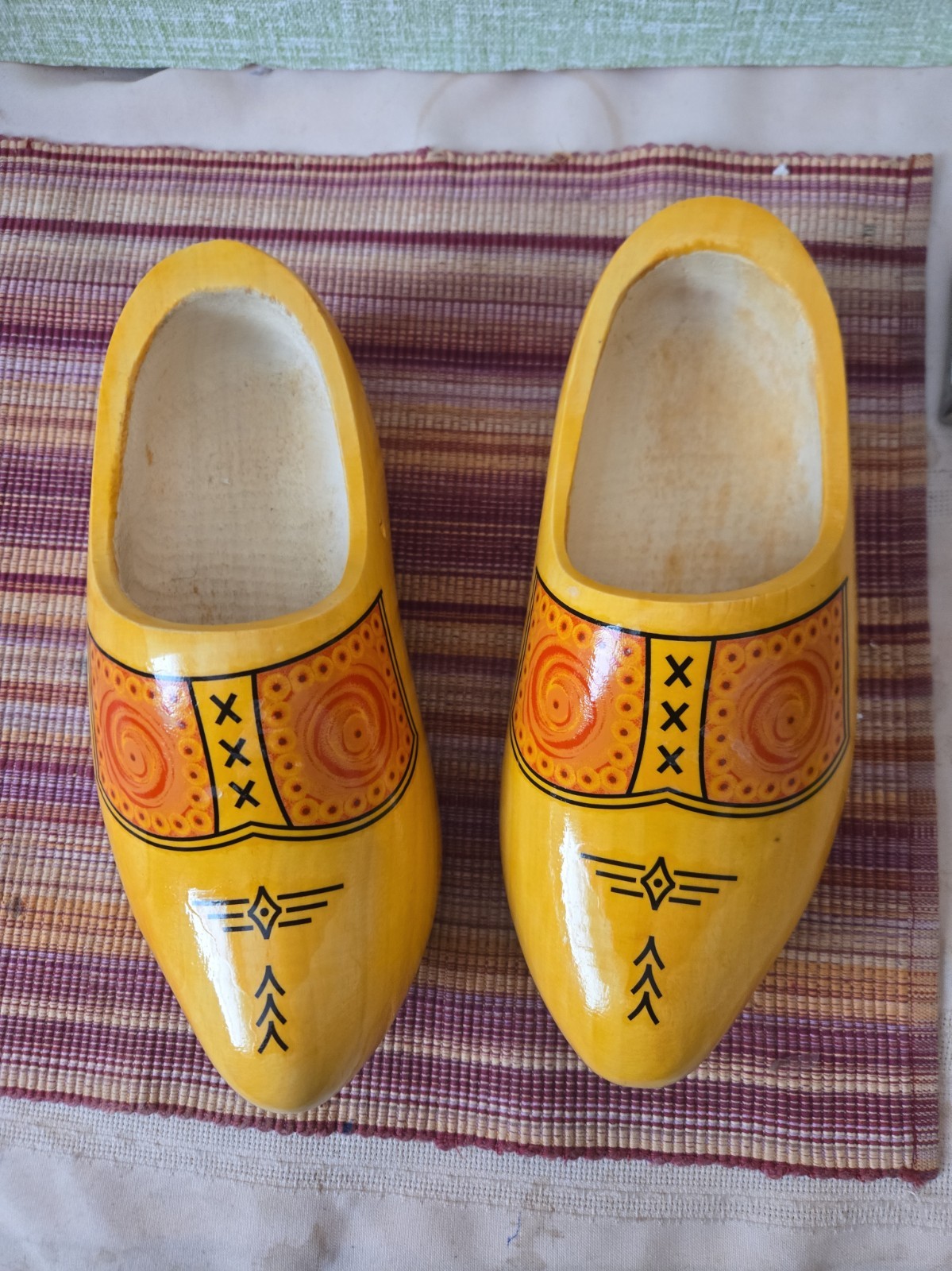 Vintage Dutch Wooden Clogs Holland Hand Painted Yellow Shoes Folk Art 9”