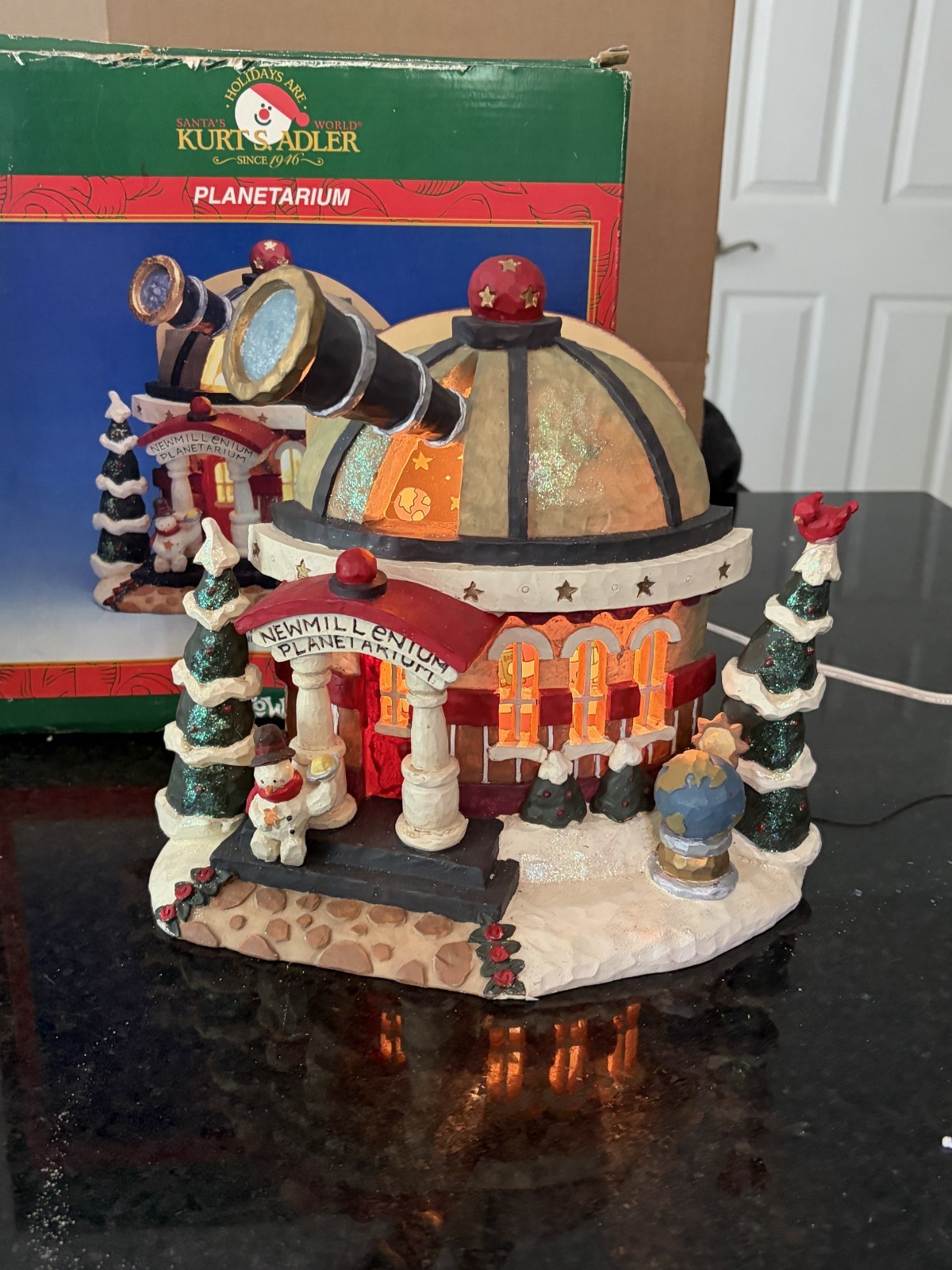 Rare Kurt Adler Snowtown New Millennium Planetarium Lighted Christmas Village