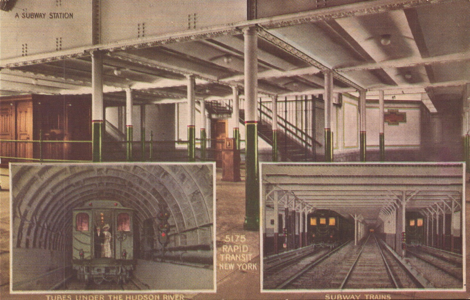  Circa 1914* Subway Station 3-Images NY HHT Co Postcard #5175 Trains Tubes 