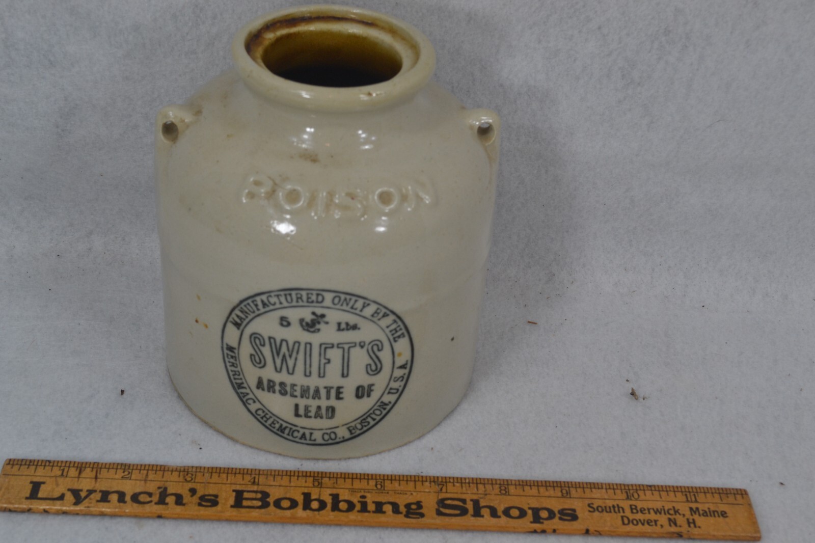 antique stoneware jar  Poison  crock 1910  Swift's Boston Pottery Arsenate  lead