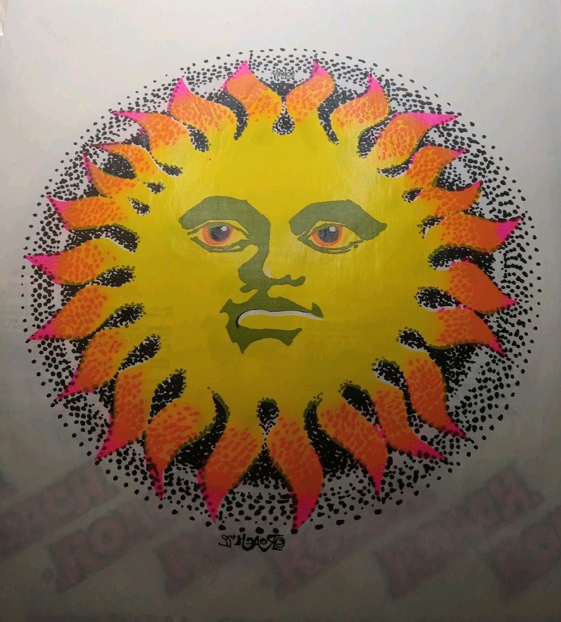 1970s   Trippy Yellow  Sun  Iron On T-shirt Transfer New Old Stock