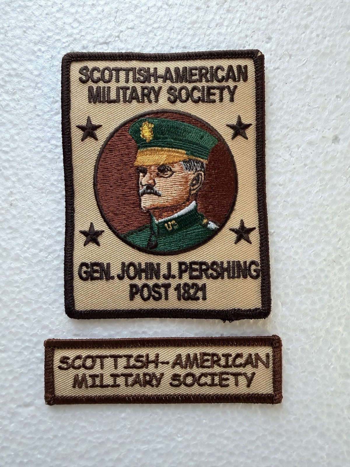 VINTAGE 2 SAMS SCOTTISH AMERICAN MILITARY SOCIETY GENERAL JOHN J. PERSHING PATCH