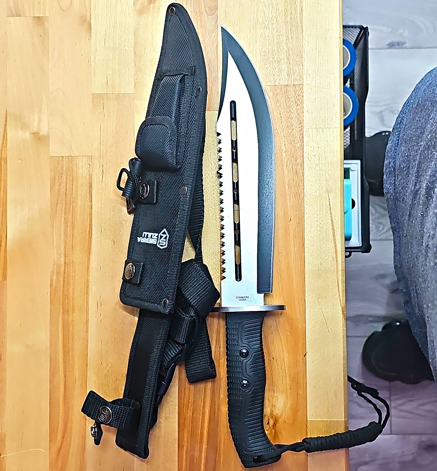 Sierra Zulu Survival Fixed Blade Knife 10.5 Inch Stainless Clip Point, Sheath