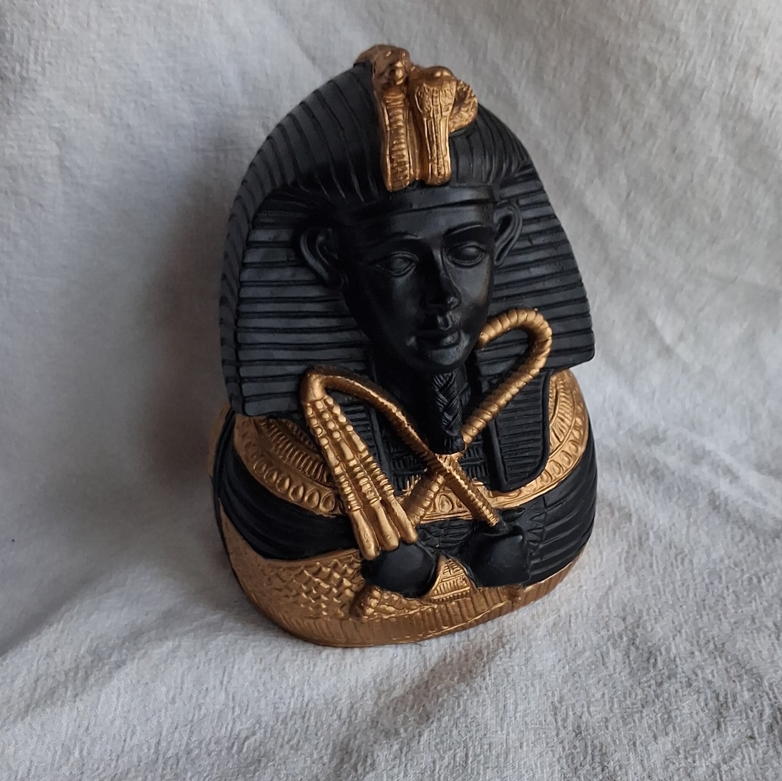 Egyptian Black & Gold Pharaoh Bust Figurine Statue