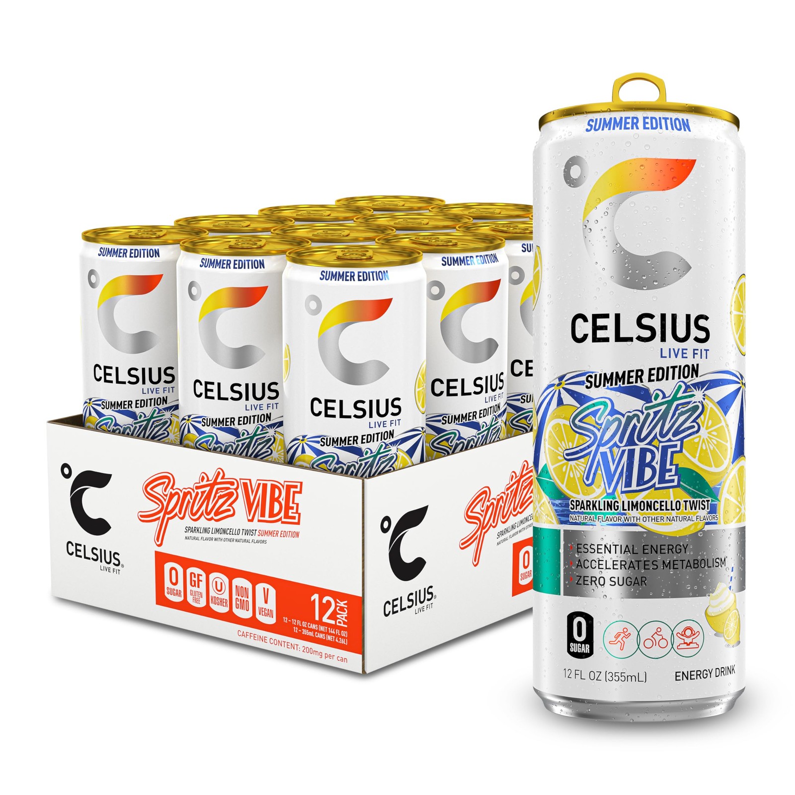 CELSIUS Sparkling Spritz Vibe Summer Edition, Sugar Free Energy Drink, Liquid