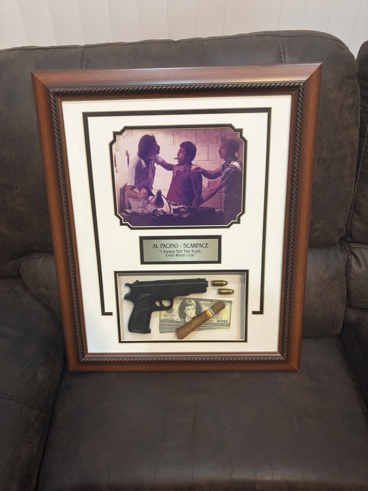 Scarface Al Pacino Shadow Box Framed Display Gun Cash Cocaine Movie Memorabilia