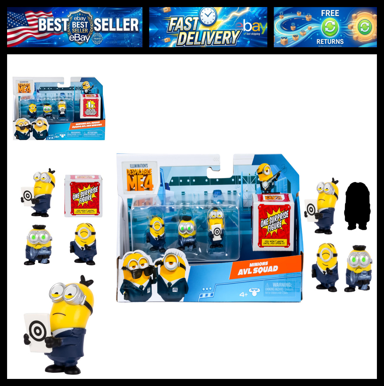 Minions Despicable Me 4-4 Figure Packs AVL Squad | 2 inch Collectible Figures |