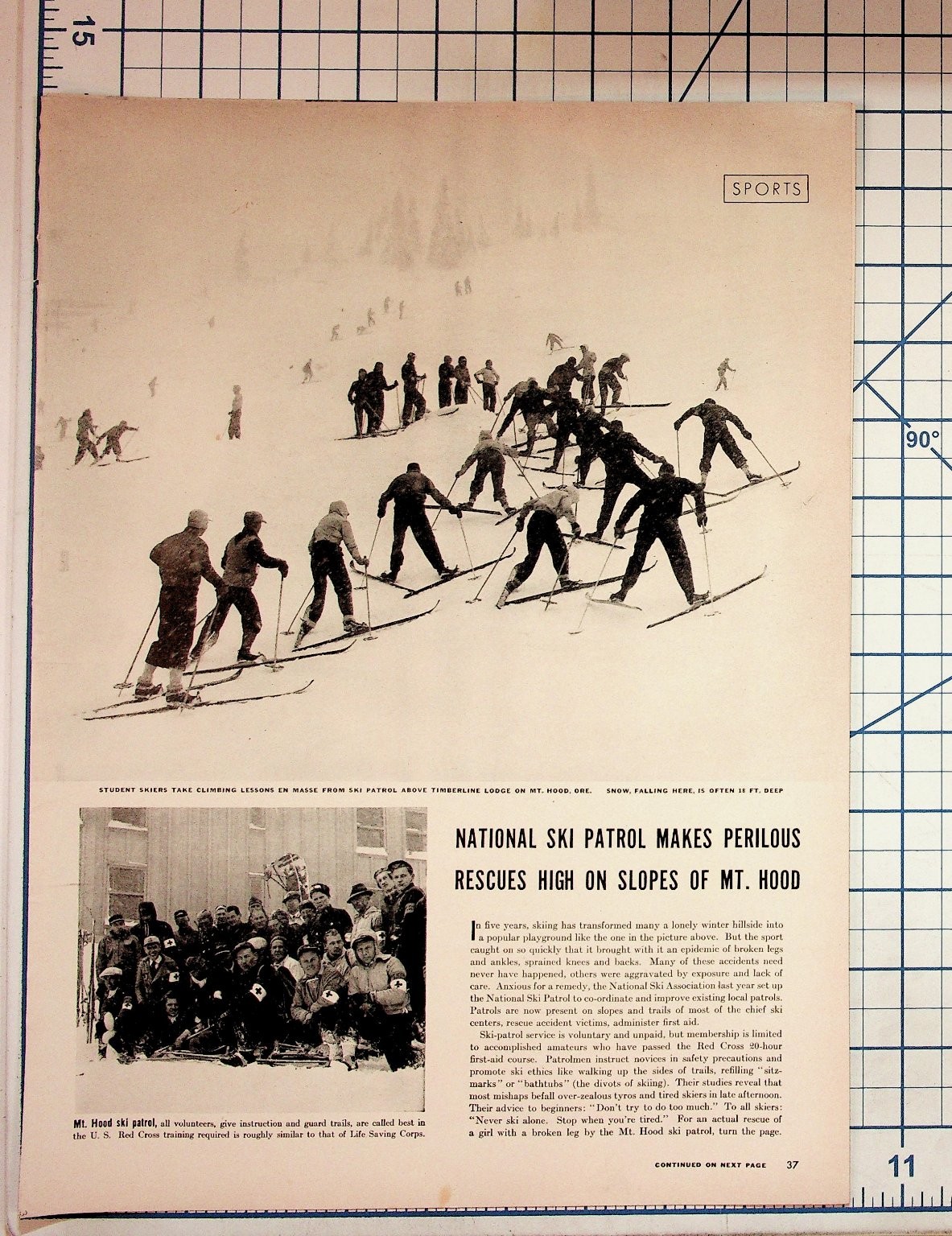 1940s Mt. Hood Ski Patrol Rescue Article & Timberline Lodge Magazine Spread
