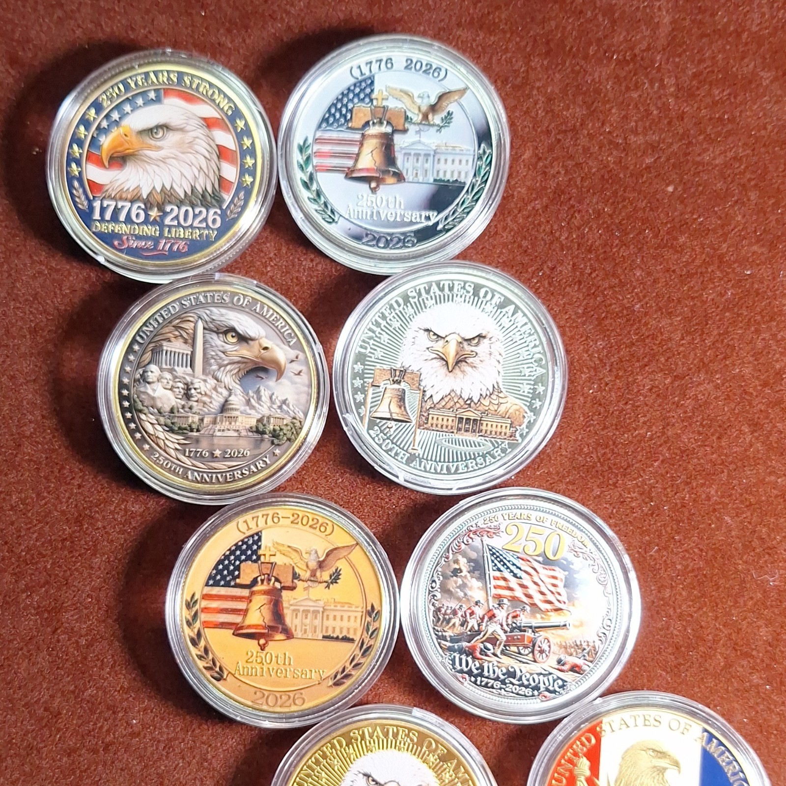 US Gold & Silver Commemorative Coin 250th Anniversary 10pc Set for Collectors