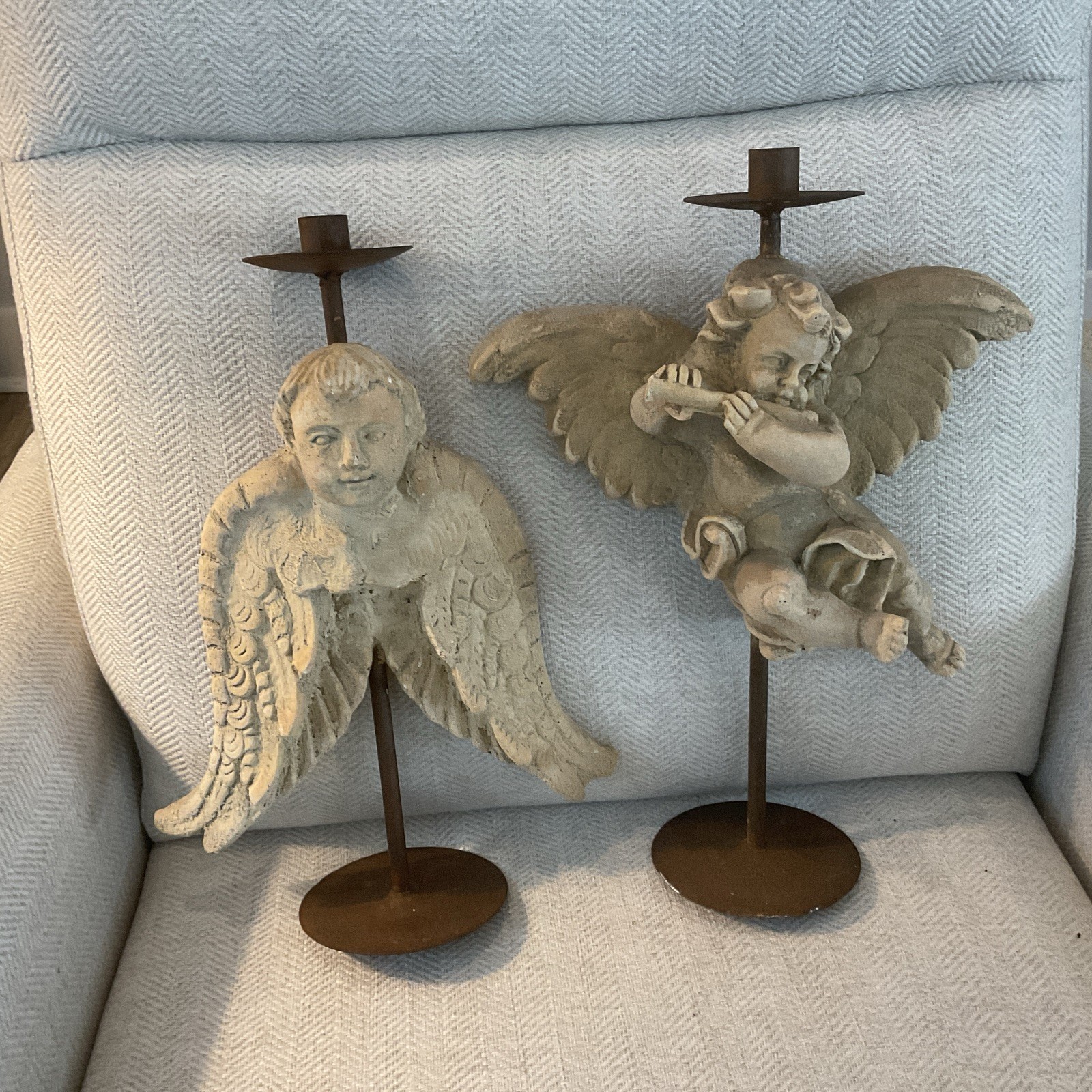 Two Hayes Parker Sand Casts Angel Candleholders