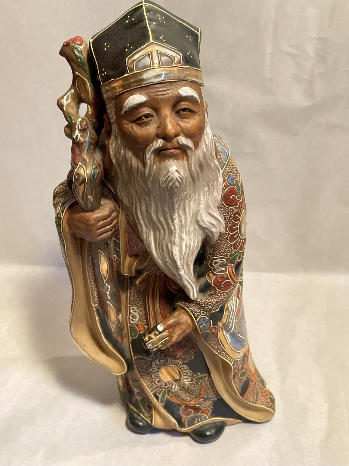 Vintage Japanese Immortal God JUROJIN Figurine Statue 11 Inches Hand Painted ￼