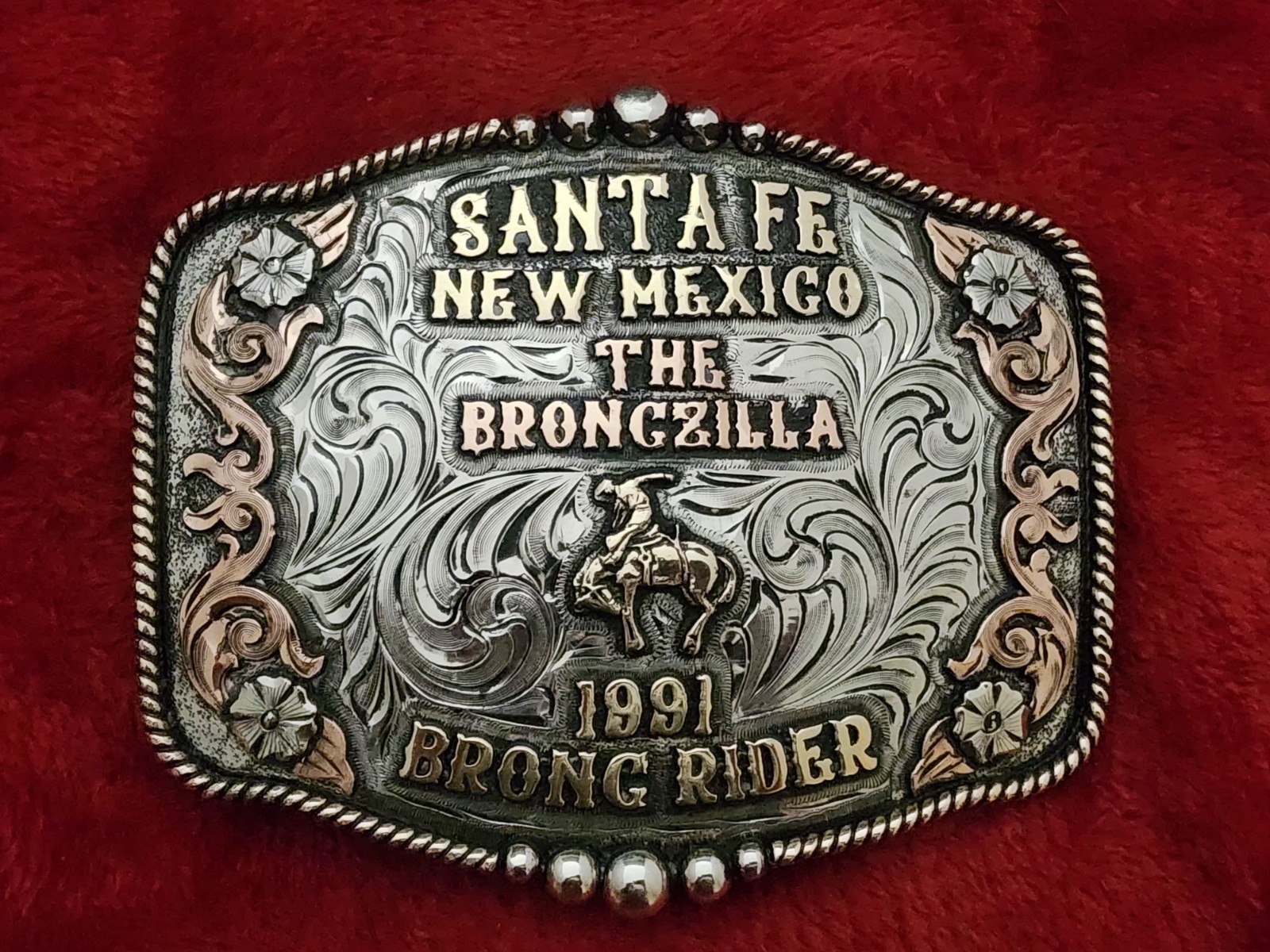 Rodeo Champion☆1991☆Pro Bronc Riding TROPHY BUCKLE☆Santa Fe New Mexico☆RARE☆505