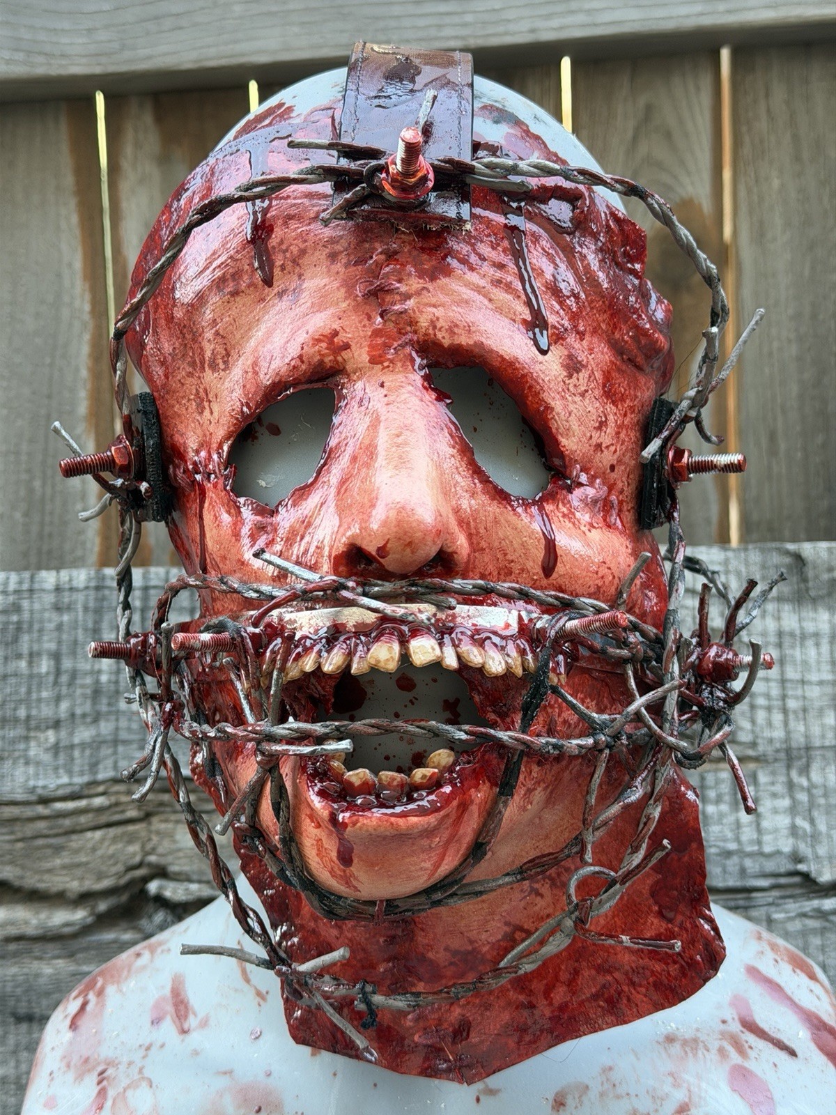 Bloody Barbed Wire Human Skinned Face Mask Horror Halloween Severed Face Mask