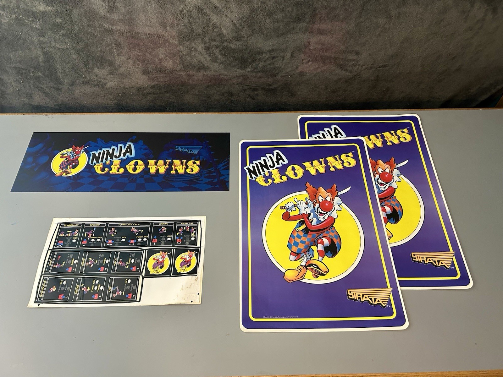 Original 1991 Ninja Clowns Arcade Game Marquee Side Decals And Sticker Sheet NOS