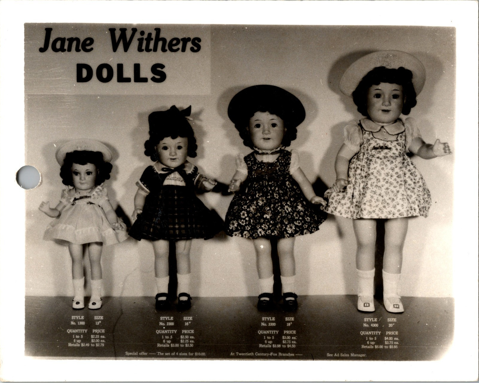 1937 Jane Withers Madame Alexander Dolls 20th Century Fox Advertising Photo