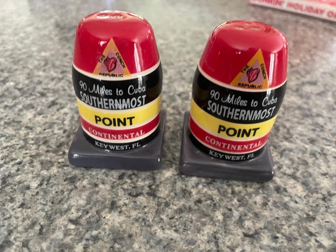 Key West FL~Southernmost Point Continental~Salt And Pepper Shakers~Bouy~Red/Blue