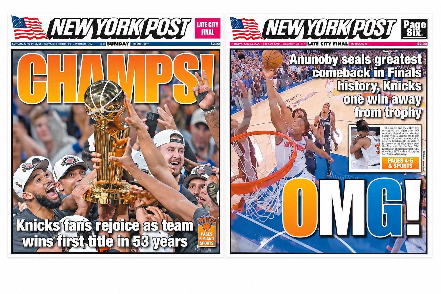 NY Post Knicks 2026 NBA Champions \