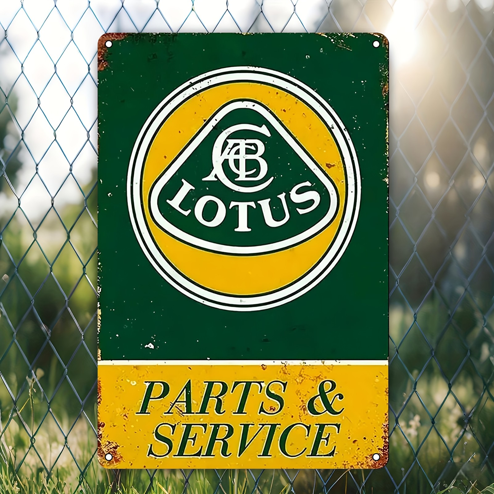 2D Flat Vintage Lotus Parts Service Tin Metal Signs Home Décor 8x12 Retro Green 