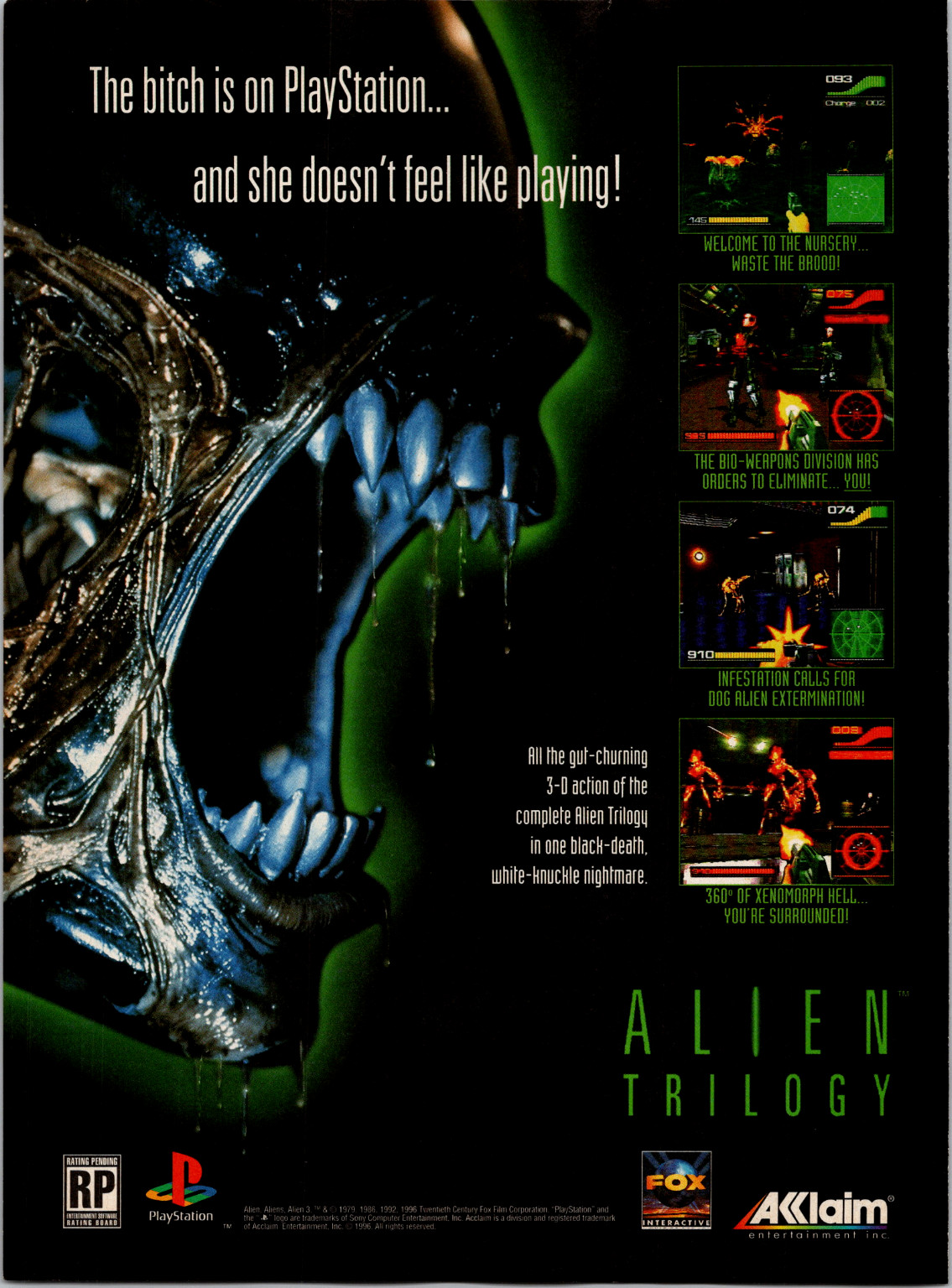 Alien Trilogy PlayStation Game Ad 1996 Vintage Magazine Print Xenomorph Sci-Fi