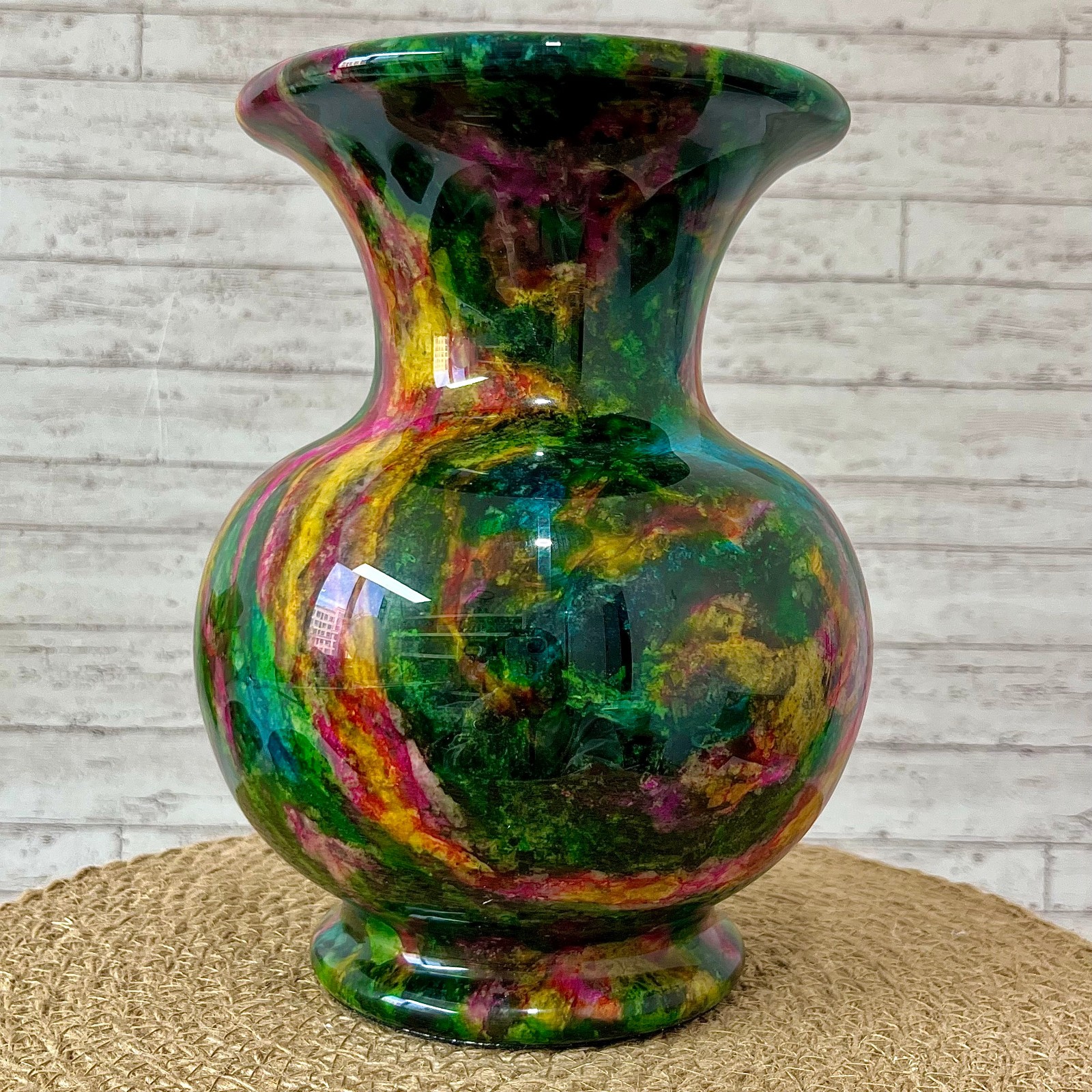 4.5 lb Taiwan Serpentine Crystal Vase Seven Color Jade Wealth Prosperity