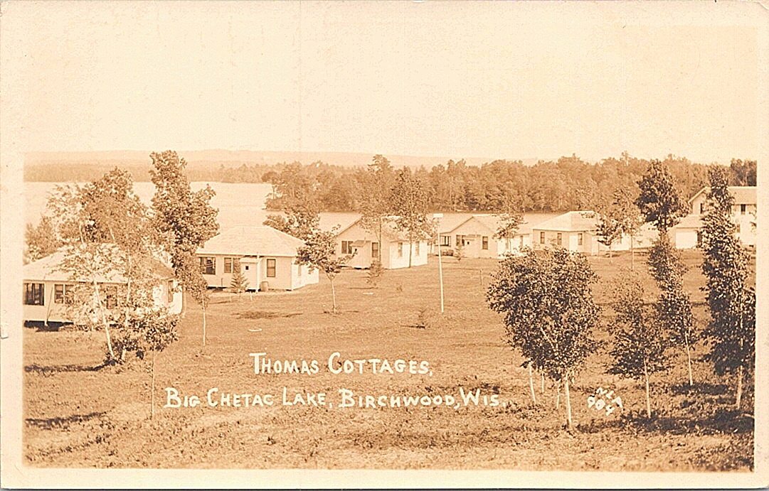 RPPC Birchwood WI Thomas Cottages on Big Chetac Lake 1931