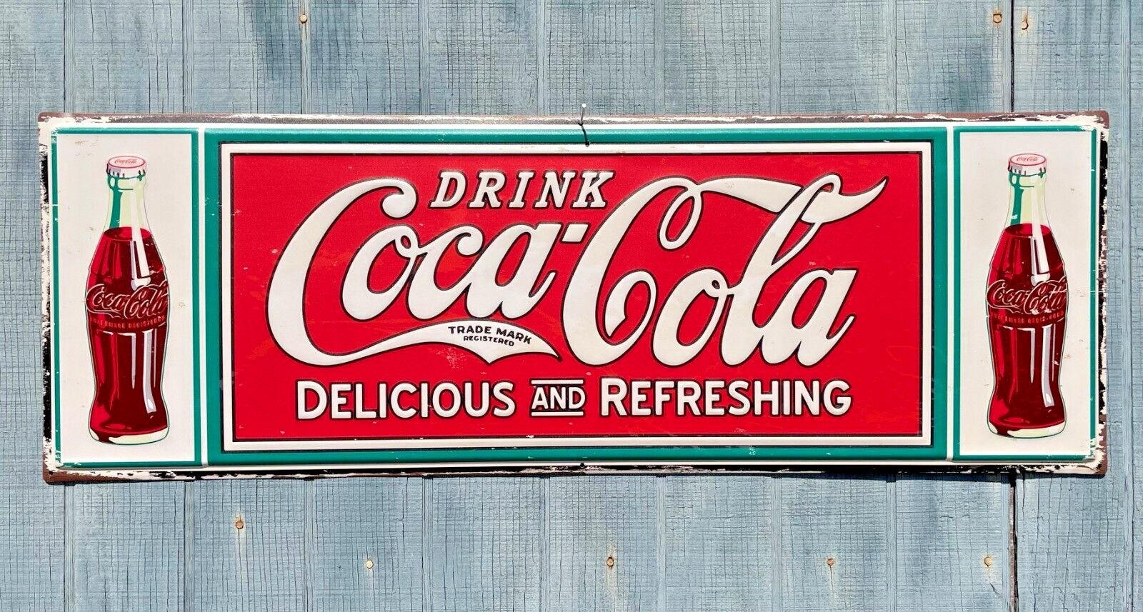 NEW Two Bottle Drink Coca-Cola / Coke Metal Sign 36in X 12.25in Vintage Look