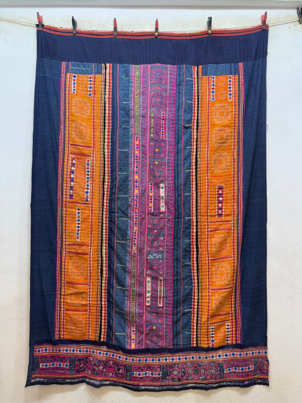 Vintage Hmong Batik And Hand Embroidery Fabric Table Cover Textile SouthEastAsia