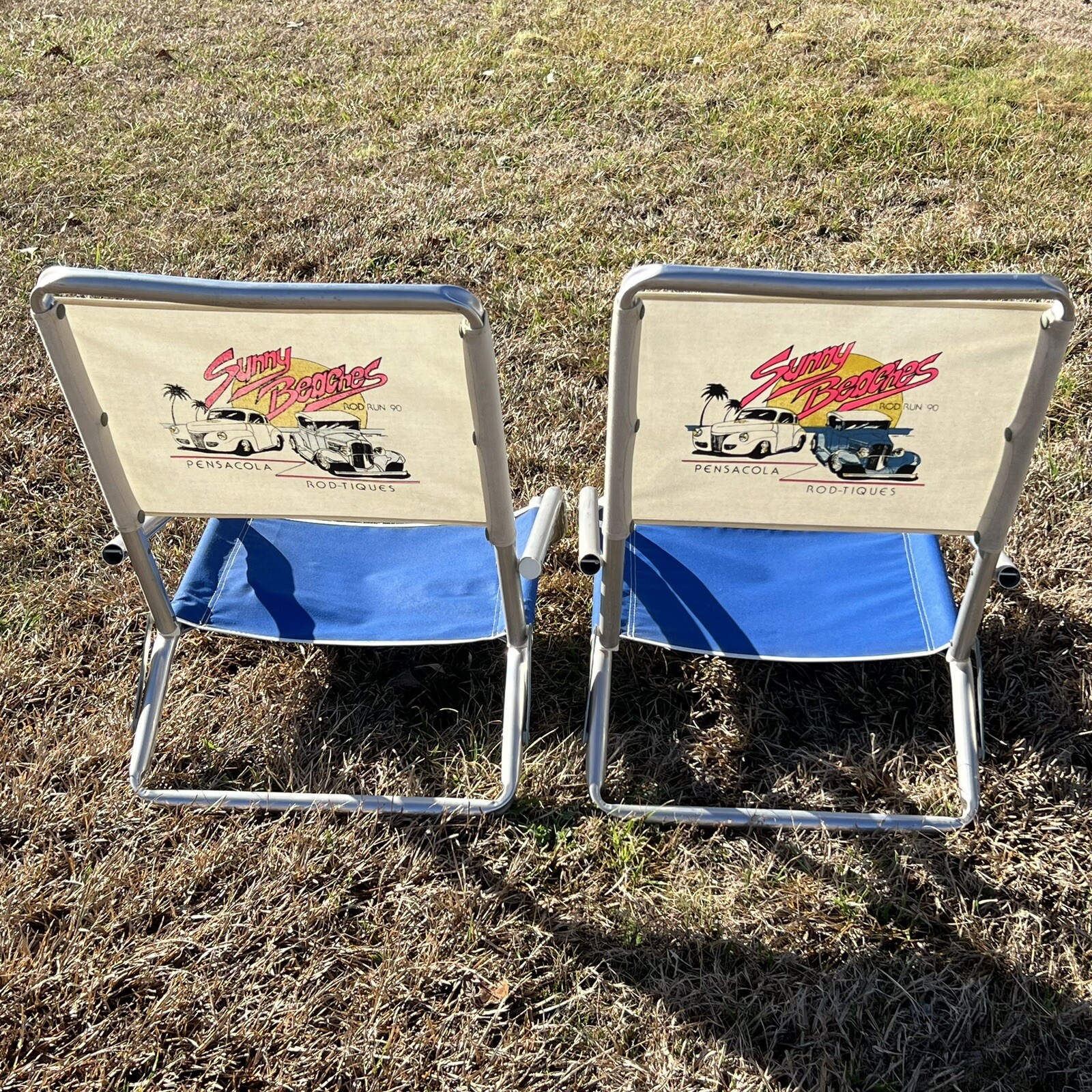 1990 Pensacola Beach Rod Run Chairs Aluminum Cushionite Sunny Beaches USA RARE
