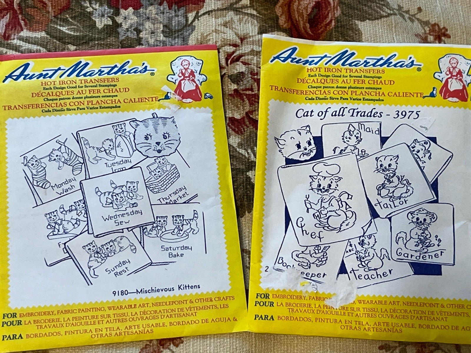 Lot 2 Vintage Aunt Martha’s Embroidery Transfer Patterns Kitty Cats Sealed