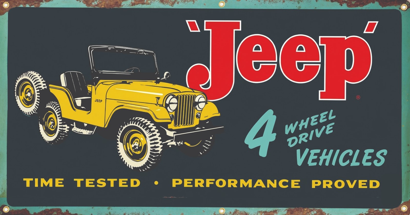 VINTAGE Late 1940s-mid 1950s Jeep Dealers repro banner 4  Garage, Man Cave