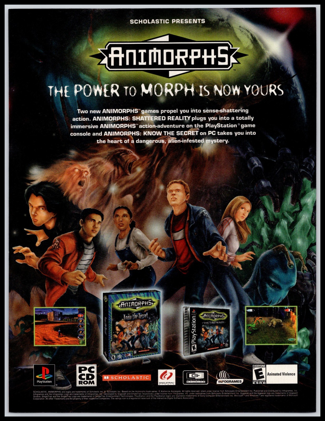 2000 Animorphs Shattered Reality PlayStation PC Game Full Page Print Ad