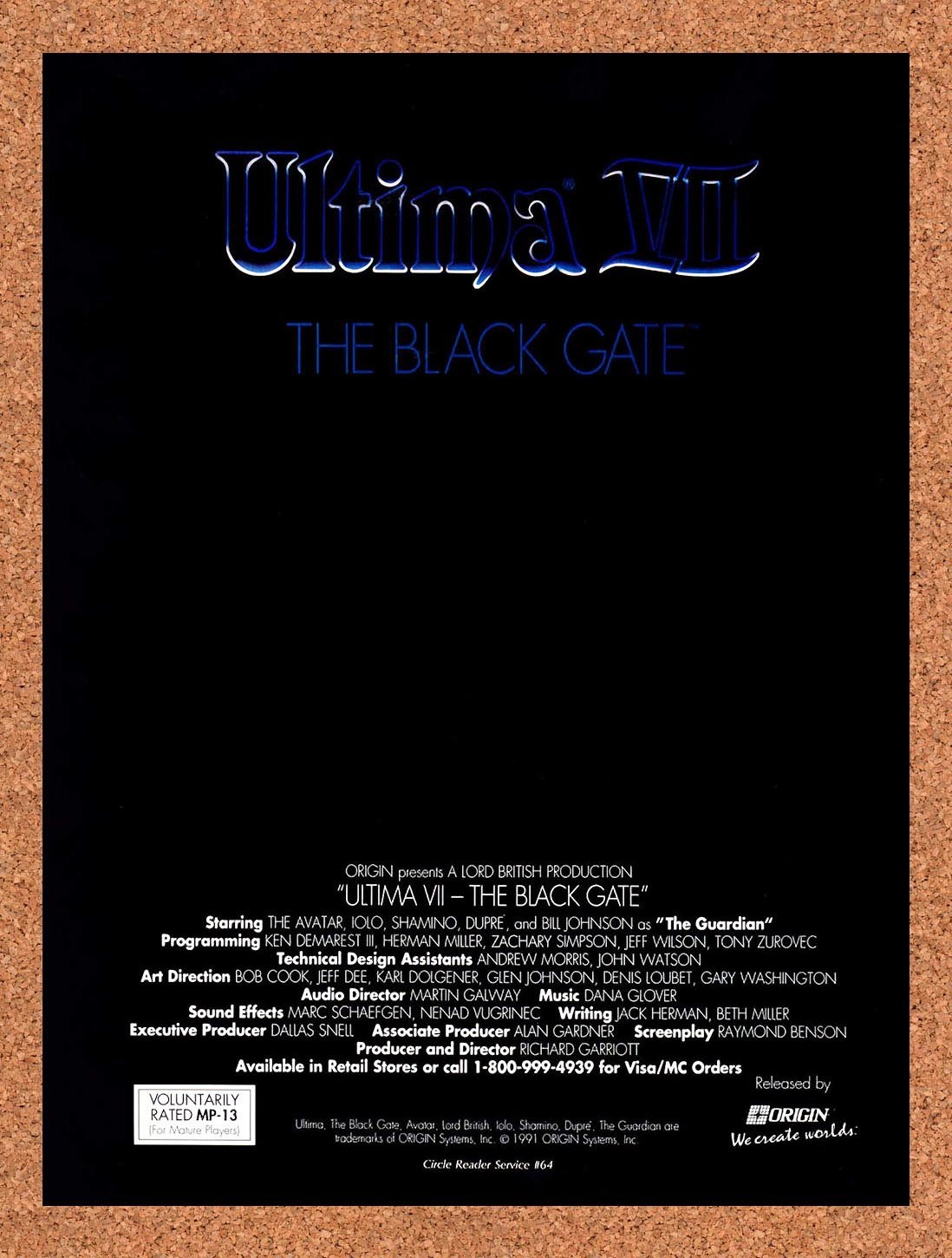 1992 Ultima VII The Black Gate MS-DOS Original Advertisement / Retro Promo v1