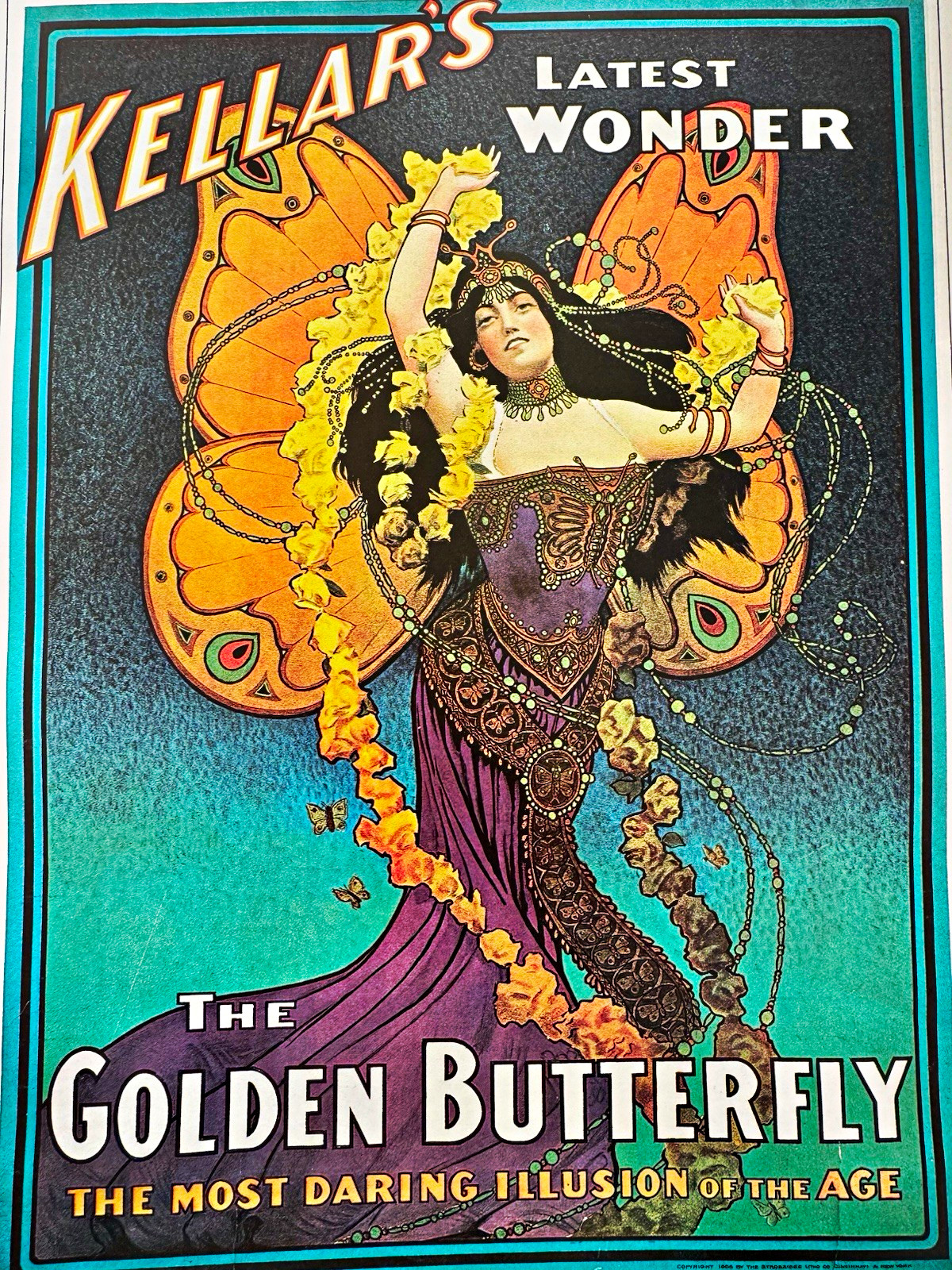 1906 Kellar’s Latest Wonder “The Golden Butterfly” Magic Poster Print Halloween 