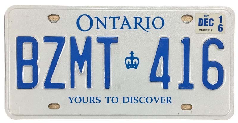 Ontario Canada 2016 Yours To Discover Royal Crown License Plate BZMT 416