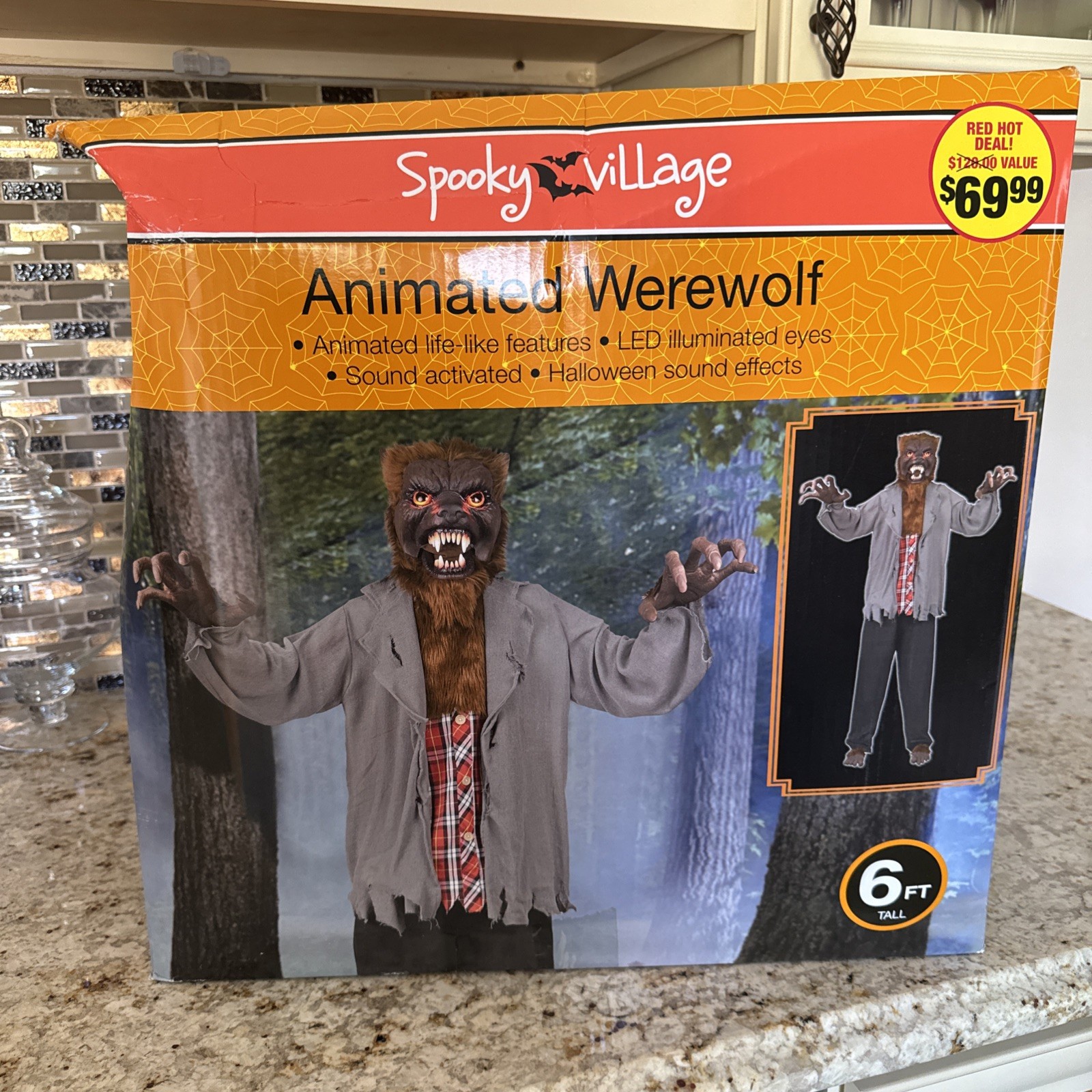 63 In Halloween Standing Werewolf Animatronic, LED Eyes Sound Haunted Prop