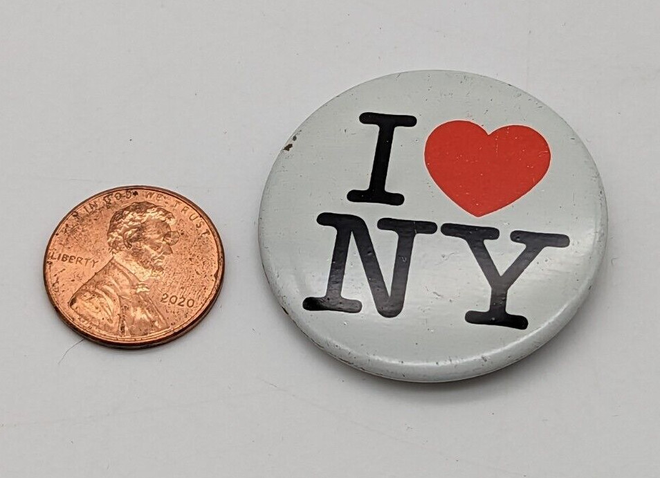 Vintage - I Love NY New York - Pin Back Button White Round Retro