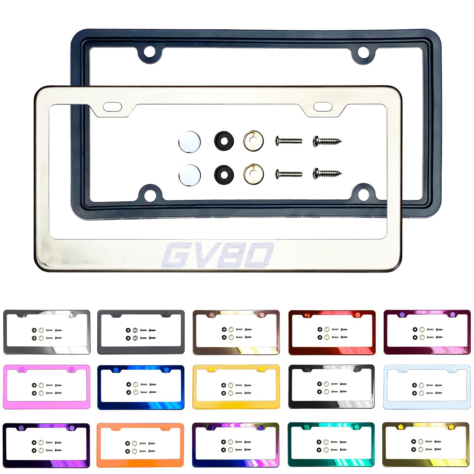 NewLaser Etched Customize Stainless Steel License Plate Frame MetalCaps fit-gv80